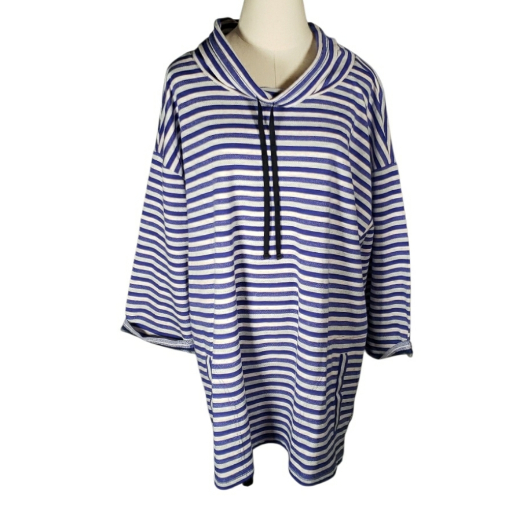 T Talbots Sweatshirt Cowel Funnel Mockneck Drawstring Pockets Reverse Weave 3X